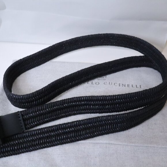 Brunello Cucinelli Belt Black Raffia Monili Leather Trim Stretch Size XL main image 5